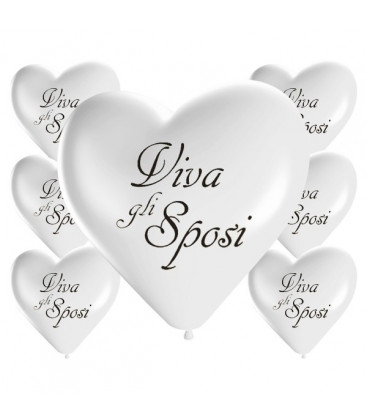 Palloncini bianchi cuore scritta Viva gli sposi - Ø 25 cm - 100 pezzi 